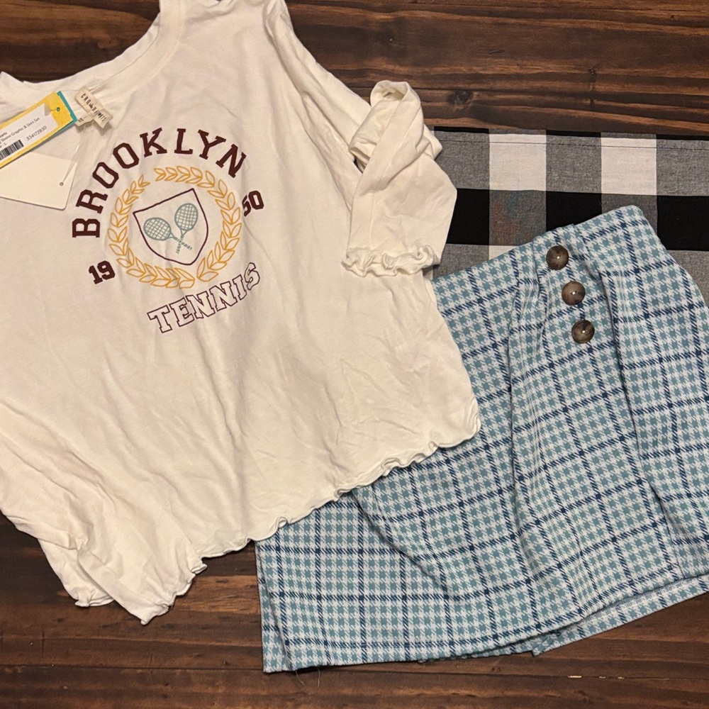 Crown of hearts Brooklyn Tennis Graphic Tee  Plaid Set large new